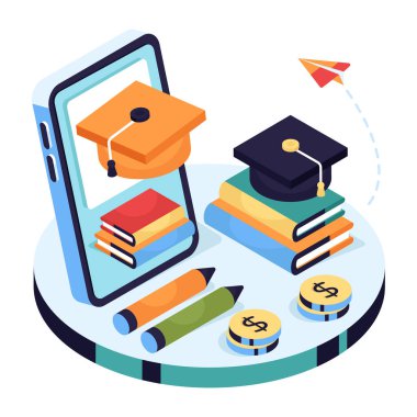 Akıllı telefonun içindeki havalimanı, uzaktan eğitim illüstrasyonu