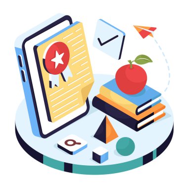 Kimlik belgesinin kurdeleli kağıt, izometrik tasarımı