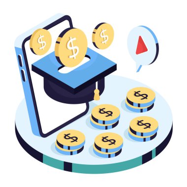 Dolar ve eğitim ödeneğinin izometrik tasarımı ile havalimanı