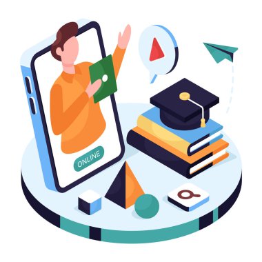 Çevrimiçi öğretmen illüstrasyonunu gösteren dizüstü bilgisayarın içindeki Avatar