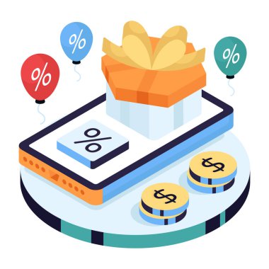 Mobil hediye illüstrasyonunun kaliteli indirmesi