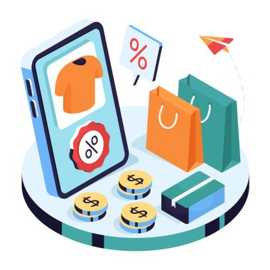 Mobil tişört indirimi illüstrasyon indirimi