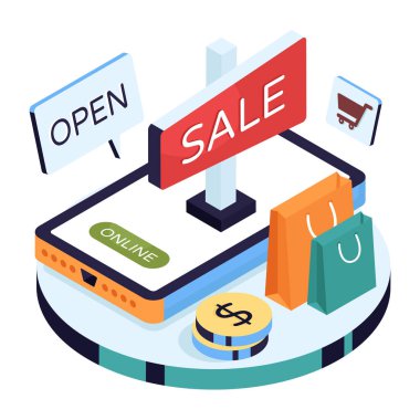 Satış tahtasının kavramsal izometrik tasarım çizimi