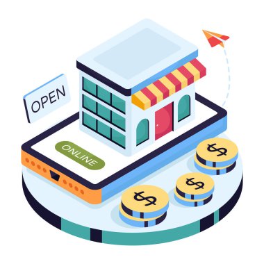 Çevrimiçi mağaza açık, estore vektörünün mükemmel tasarımı