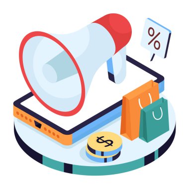 İzometrik tasarımda alışveriş tanıtımı illüstrasyonu