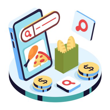 Arama gıdalarının izometrik tasarımı