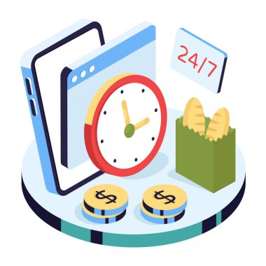 7 / 24 yemek servisinin renkli tasarım çizimi