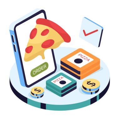 Mobil pizza siparişinin eşsiz bir tasarımı.