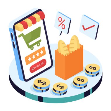 Sepet illüstrasyonuna, düzenlenebilir vektöre ekle