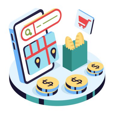 Arama konumunun kavramsal izometrik tasarım çizimi