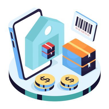 Lojistik barkodun izometrik tasarım simgesi