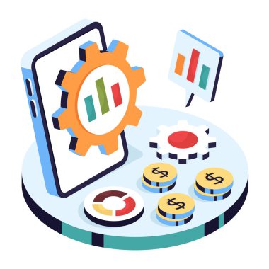 Veri analizi ayarlarının Isometric tasarım çizimi