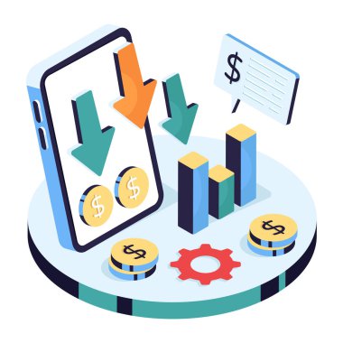 Mobil durgunluk grafiğinin Isometric tasarımı çizimi