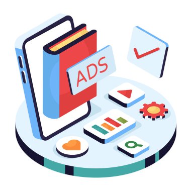 Reklam kitabının kavramsal izometrik tasarım çizimi