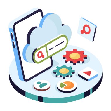 Arama bulutunun kavramsal izometrik tasarım çizimi