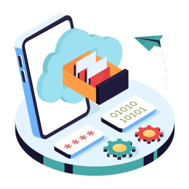 Bulut çekmecesinin renkli tasarım çizimi