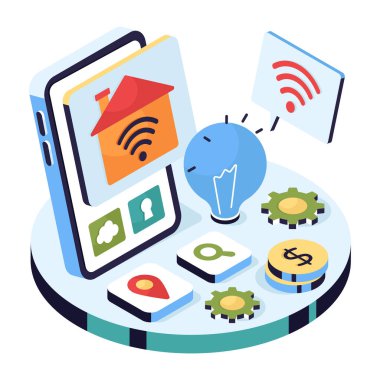 Akıllı evin modaya uygun vektör tasarımı