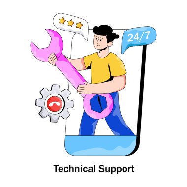 Teknik desteğin renkli tasarım illüstrasyonu