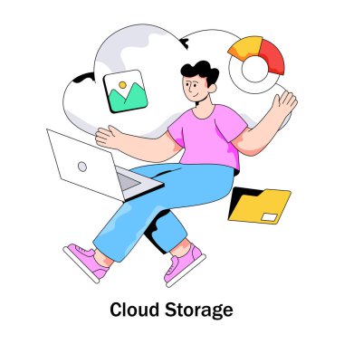 Bulut depolamasının kavramsal düz tasarım çizimi