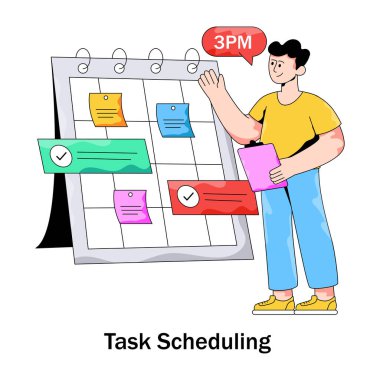 Görev zamanlamasının kavramsal izometrik tasarım çizimi