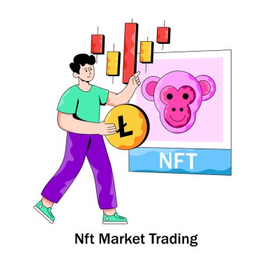 Nft piyasa ticaretinin kavramsal düz tasarım çizimi