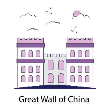 Çin Seddi 'nin renkli tasarım ikonu.