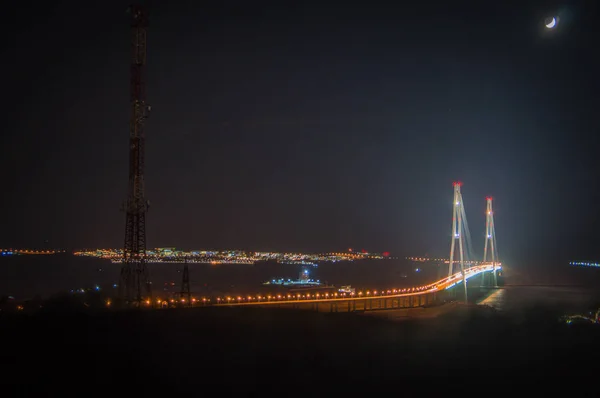 Hlavní Atrakcí Moderní Vladivostok Ruská Most Pohled Hory Monastyrskaya — Stock fotografie