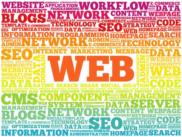 Web 単語雲コラージュ 技術ビジネス概念の背景 — ストックベクタ