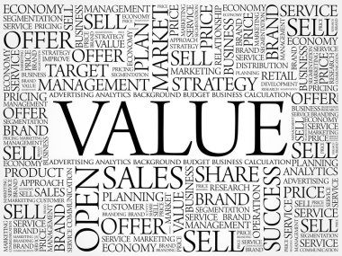 Değer kelime bulut kolajı, iş konsepti geçmişi