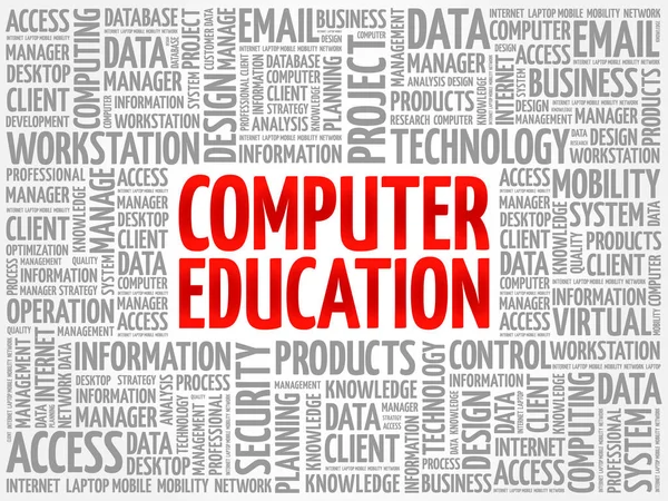 Educación Informática Palabra Nube Collage Fondo Concepto Negocio Tecnología — Vector de stock