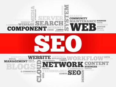 SEO - arama motoru optimizasyonu kelime bulutu kolaj, teknoloji iş kavramı arka plan