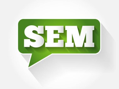 SEM (arama motoru pazarlaması) işareti metin ileti balonu, düz iş kavramı arka plan