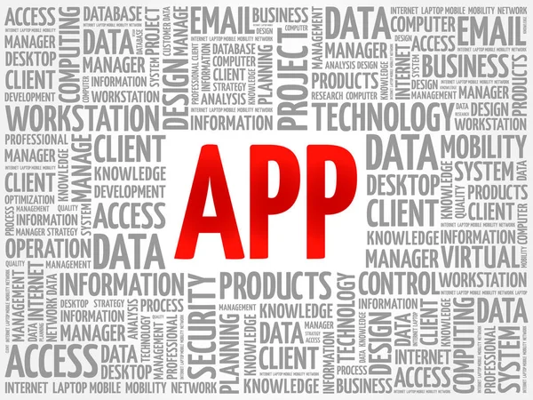 App Palavra Nuvem Colagem Fundo Conceito Negócio Tecnologia — Vetor de Stock