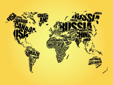 Dünya Haritası tipografi word Cloud, ülkelerin, eğitim iş kavramı isimleri