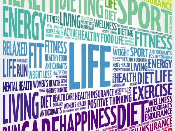 Life Palabra Nube Collage Fitness Concepto Salud — Archivo Imágenes Vectoriales