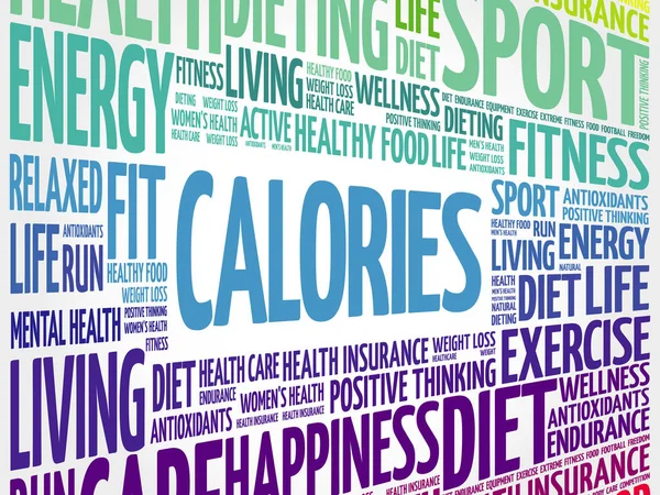 Calories Mot Nuage Fond Concept Santé — Image vectorielle