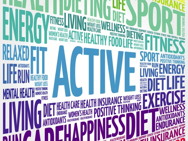 Actief Woord Cloud Fitness Sport Gezondheid Concept — Stockvector