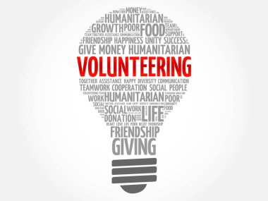 Gönüllü ampul kelime bulutu kavramı kolaj