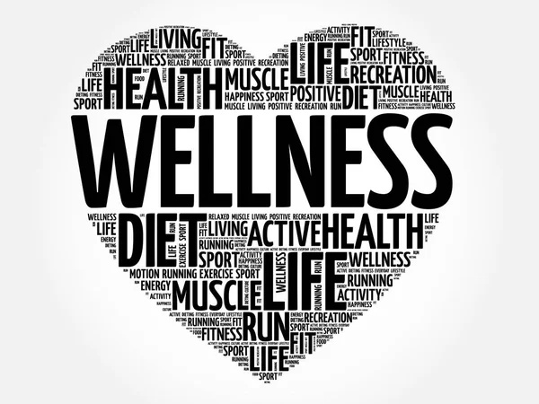 Wellness Herz Wort Wolke Collage Fitness Sport Gesundheitskonzept — Stockvektor