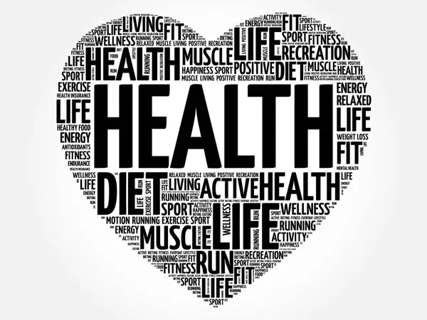 Zdrowie Serce Słowo Chmura Fitness Sport Koncepcja Zdrowia — Wektor stockowy