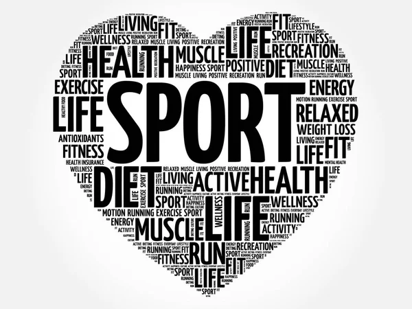 Sport Heart Word Cloud Fitness Concepto Salud — Archivo Imágenes Vectoriales