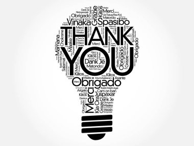 Teşekkür ederim ampul Word bulut, tüm diller konsepti