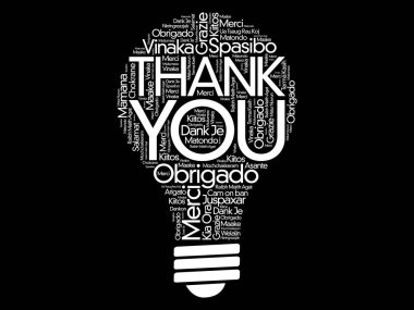 Teşekkür ederim ampul Word bulut, tüm diller konsepti
