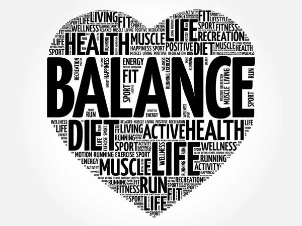 Balance Heart Word Cloud Fitness Sport Health Concept — Stock Vector