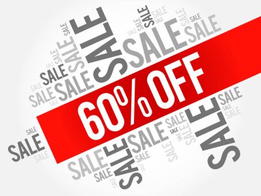 % 60 indirimli kelime bulutu, iş konsepti geçmişi