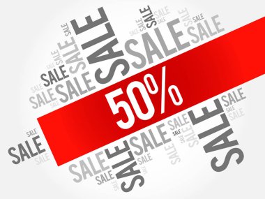 yüzde 50 satış kelime bulutu arka plan, iş kavramı