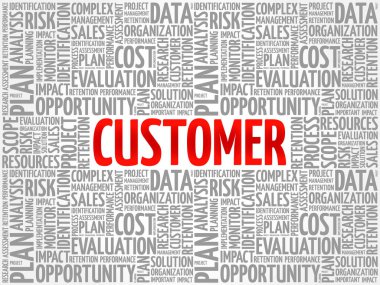 Müşteri sözcüğü bulut kolajı, iş konsepti geçmişi