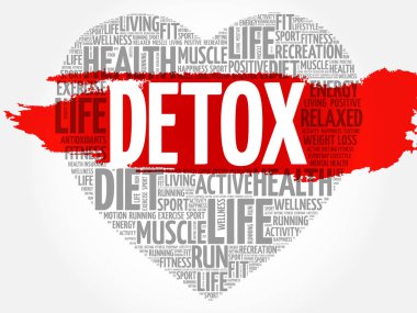 Detoks kalp kelime bulutu, fitness, spor, sağlık kavramı