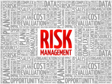 Risk Yönetimi kelimesi bulut kolajı, iş konsepti geçmişi