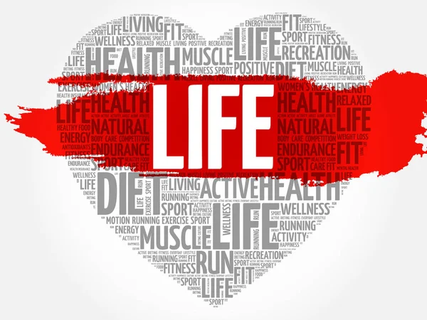 Life Heart Word Cloud Fitness Sport Health Concept — Stock Vector